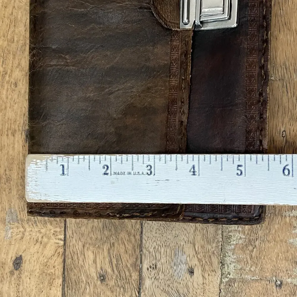 Vintage Genuine Leather Wallet Metal Clasp Closure & Hidden Pocket Tooled